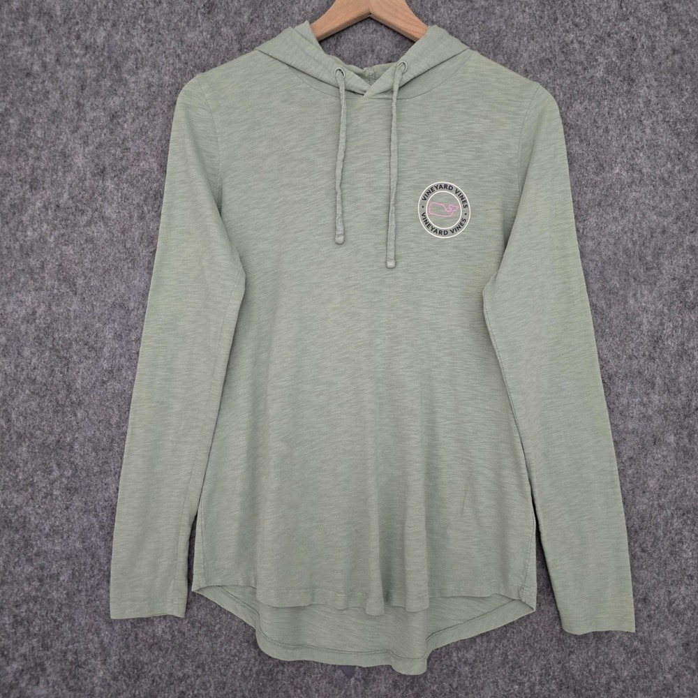 Vineyard Vines Shirt Womens S Green Sage Whale Logo Hooded Tunic Tee Long Sleeve